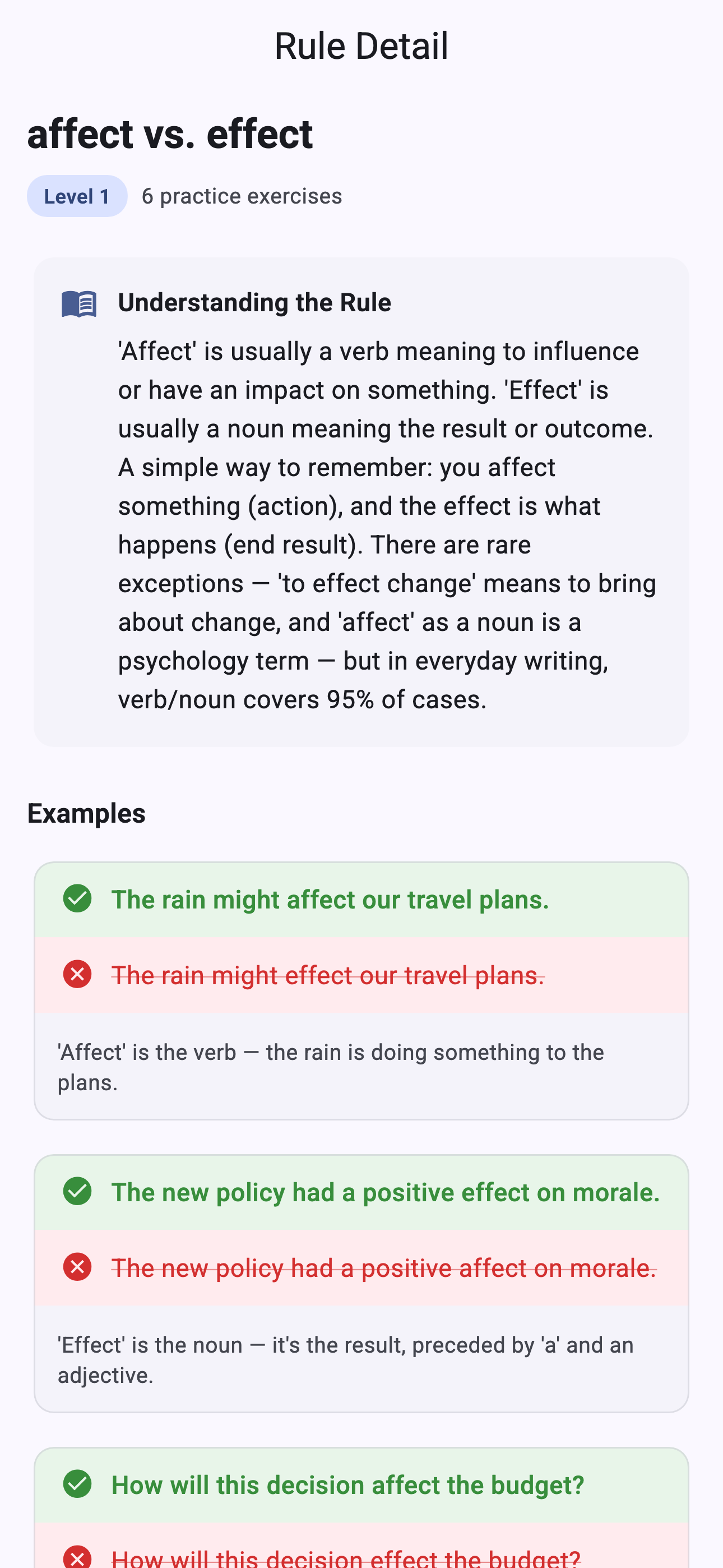Rule detail screen