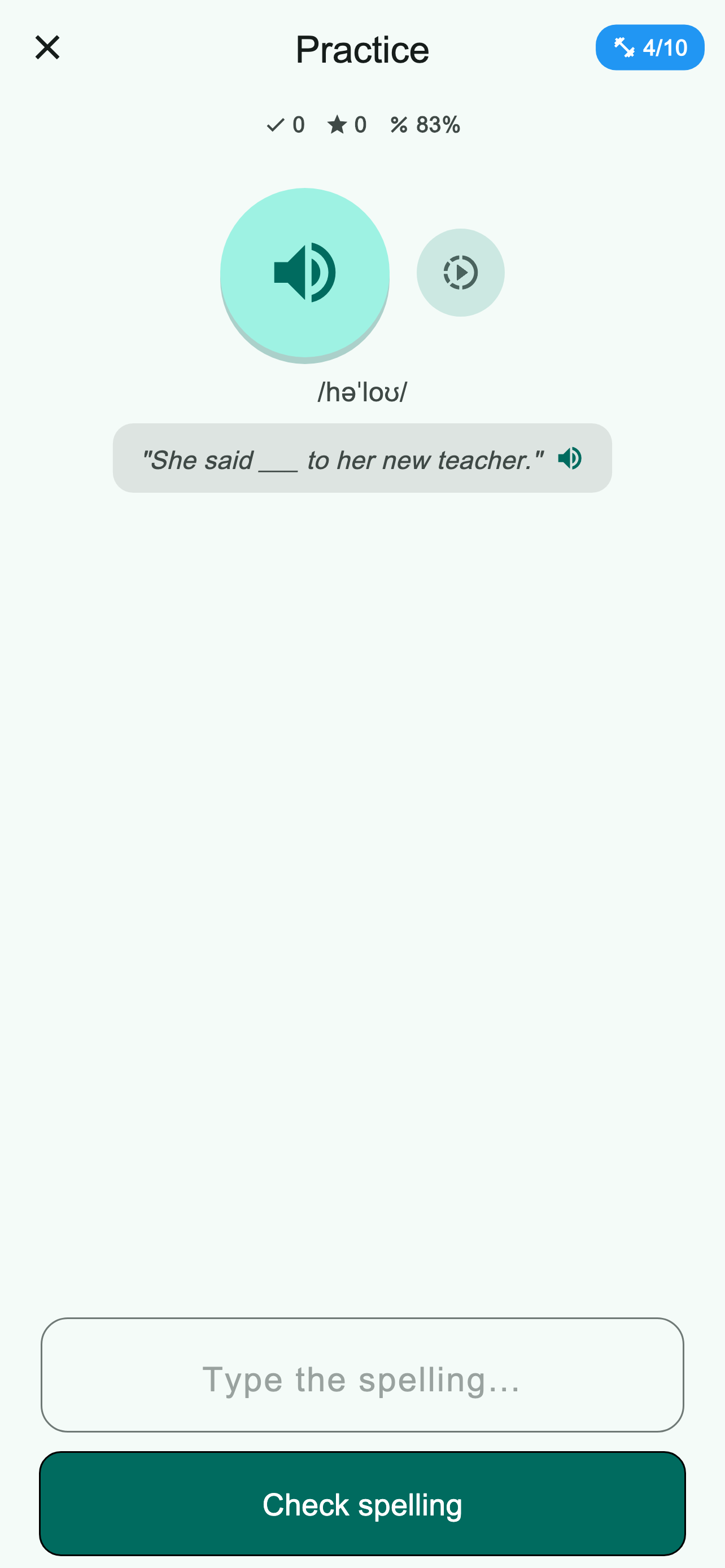 Listen and type spelling prompt