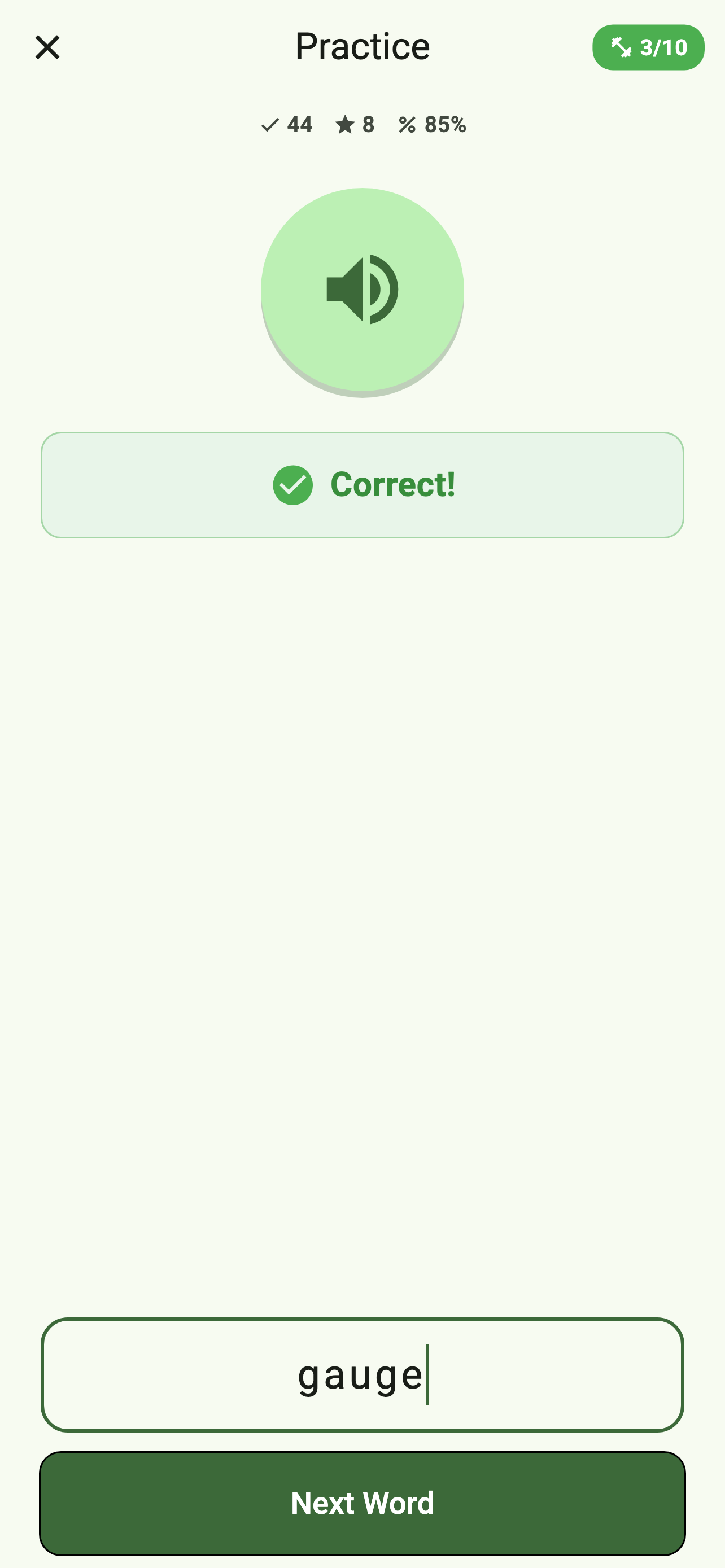 Correct answer feedback