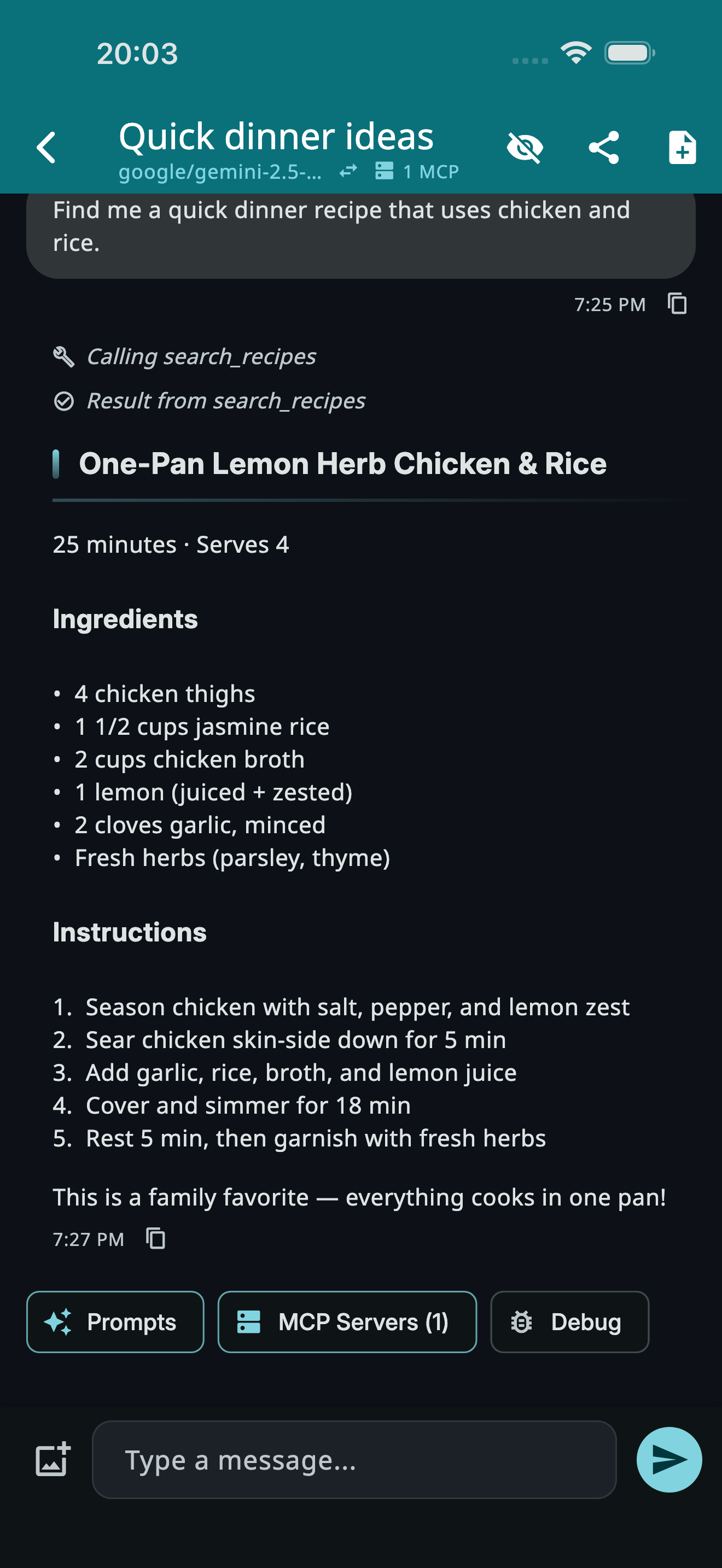 Recipe search with MCP tools